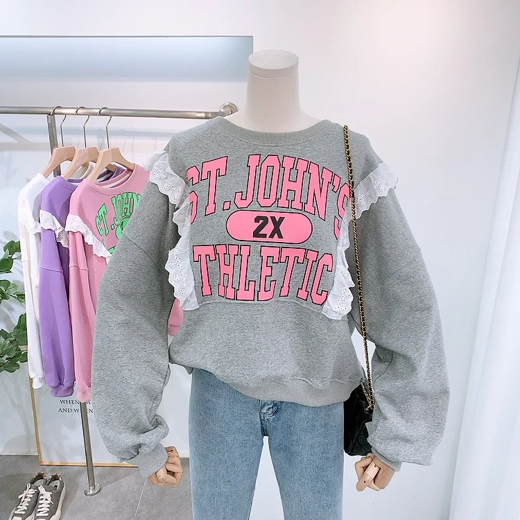 Вышитая кружевная свободная толстовка свободный свитер от ветра для женщин