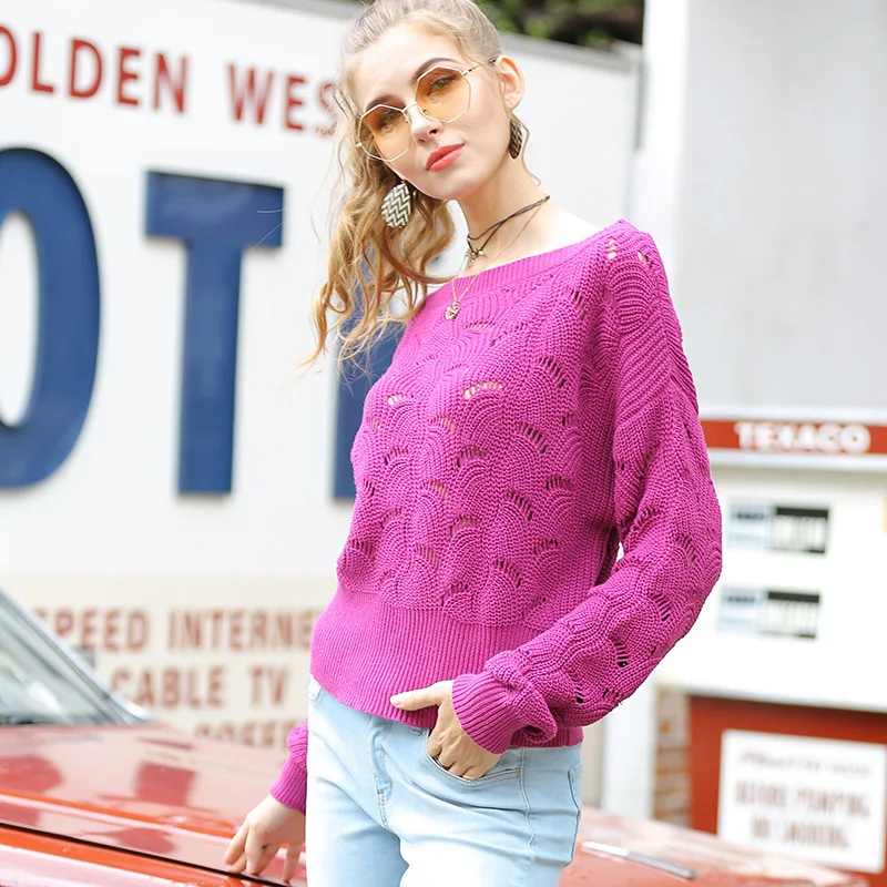 Hollow Out Sweaters for Women Loose Lace England Style Slash Neck Pullovers Knitted New Sweater 2019 Autumn Clothes | Женская одежда