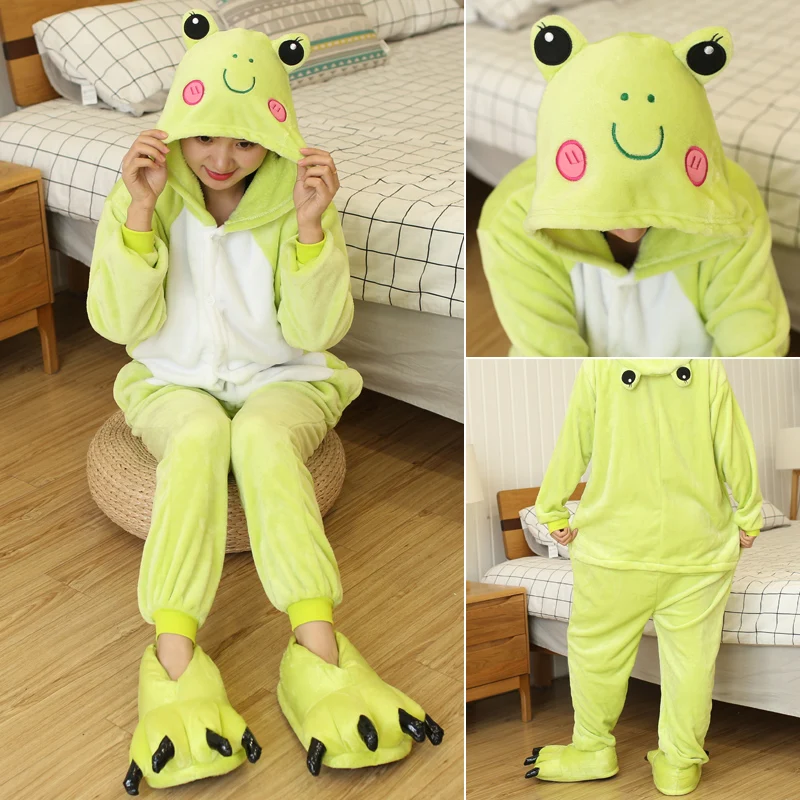 Panda Frog Couples Pajamas Sets Women Winter Cute Animal Onesies Men One Piece Cosplay Costume Suit Sleepwear Flannel Pijamas