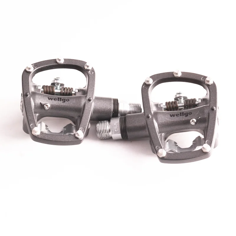 gray Wellgo R120B MTB Горный шоссейный велосипед без клипса педали с шипами SPD совместимый велосипед алюминиевый сплав самофиксирующаяся педаль - Цвет: gray