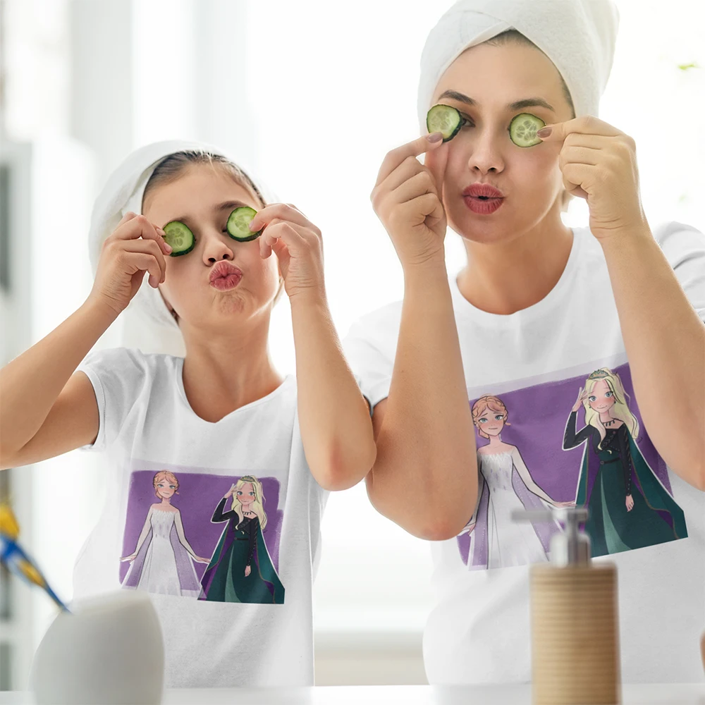 

Сестры, подходящие костюмы, футболка с диснеевским фильмом «Холодное сердце», повседневная детская футболка с мультяшным принтом, семейный...