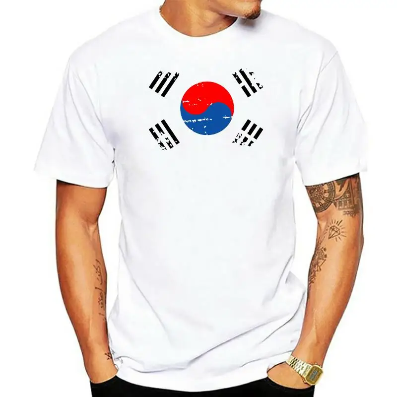 

BLWHsA Korea Fans Cheer Tshirts For Men Korea National Flag Tee Tops shirts summer Casual T-shirts Nostalgic style