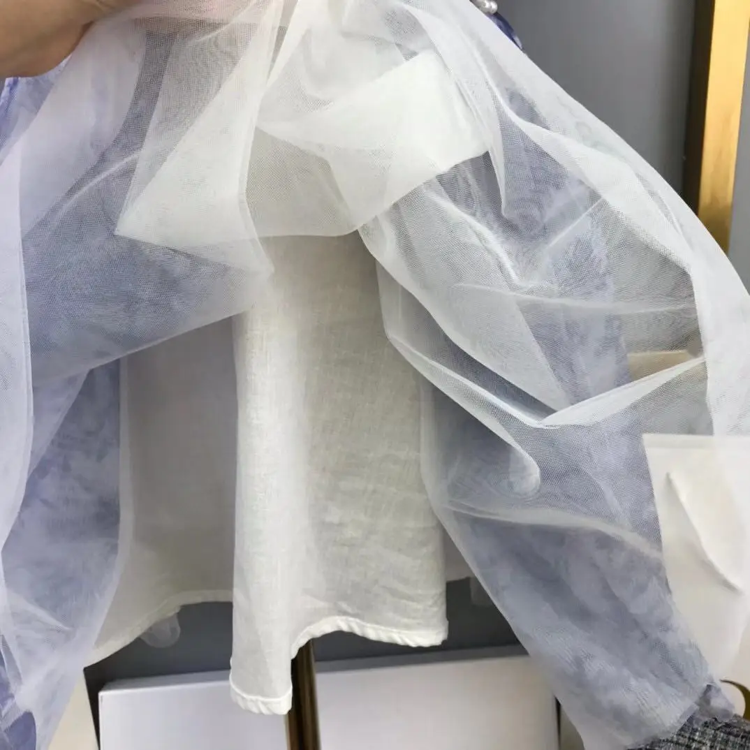 

2021 Summer Painting Blue Girls Dress Boutique High-Ended Brand Princess Party Children Girls Clothing 100-140CM
