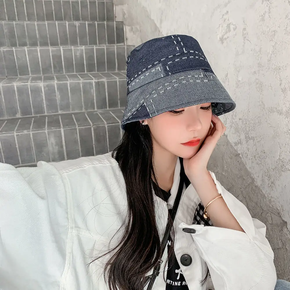 

2021 New Stitching Cowboy Fisherman Hats Hipster Men Sun Hat Autumn Bucket Hat Women Denim Bucket Hats Women Hat