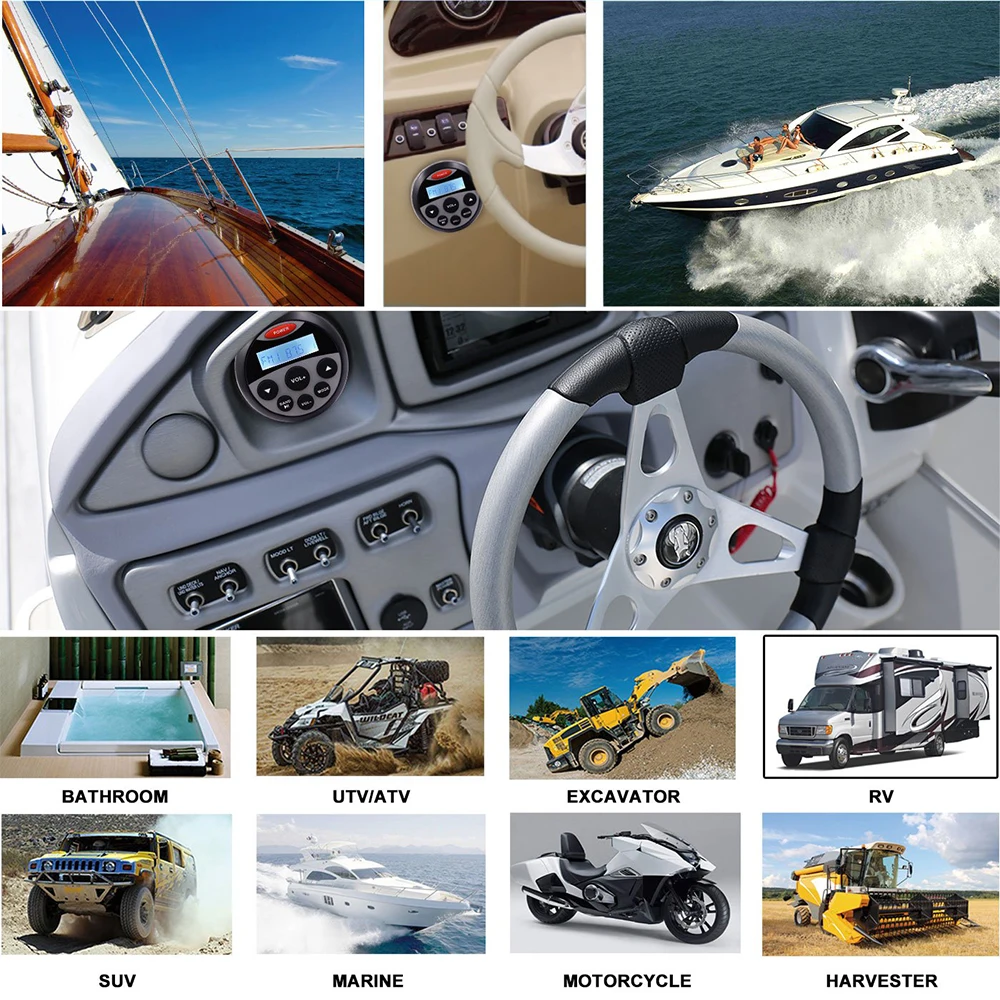 

Waterproof Marine Stereo Bluetooth Radio Motorcycle Audio Boat Car MP3 Player Auto Sound System FM AM Receiver For SPA UTV ATV