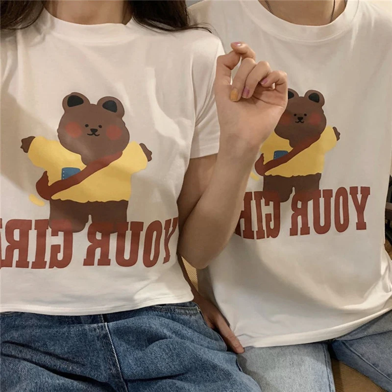 

Женские топы, футболка, женская футболка с принтом медведя из мультфильма, футболка с милым графическим принтом в стиле Харадзюку, летние то...