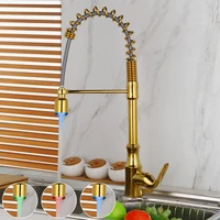 LED light kitchen sink faucet Brass gold swivel and pull out spout for flexible faucet Cold & Hot Water mixer tap