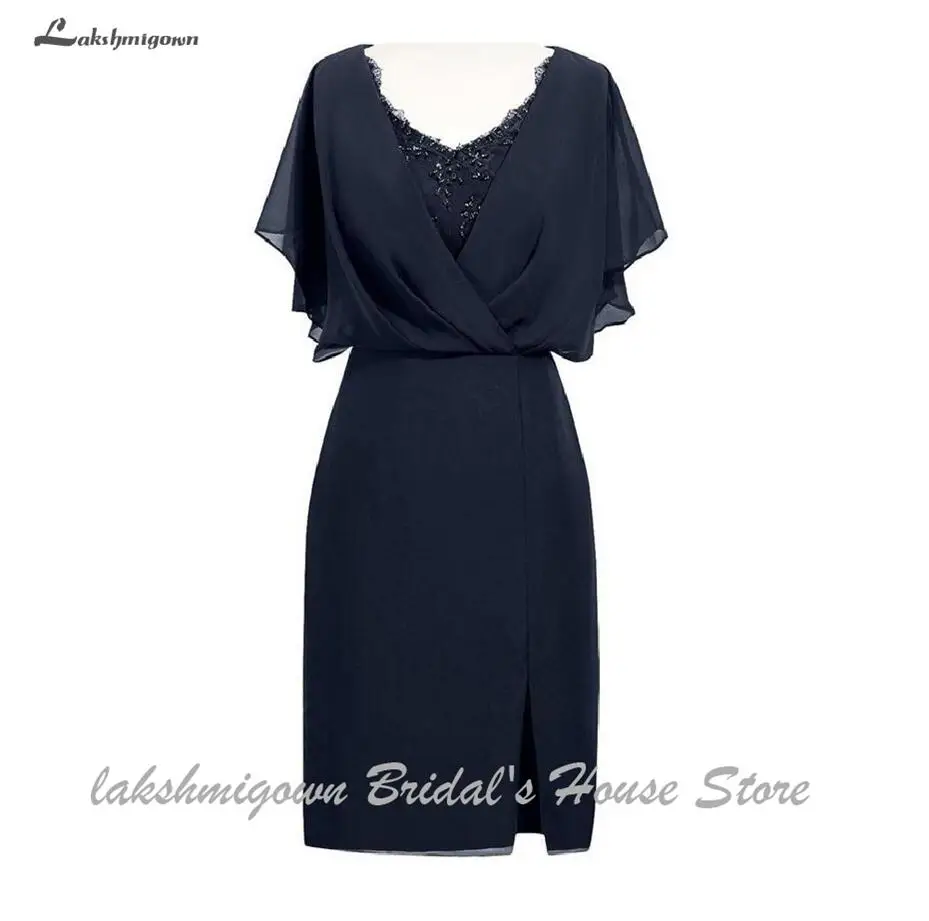 Navy Blue Lakshmigown/большие размеры; короткие платья для матери невесты; платье для гостей на свадьбу; элегантное короткое для вечеринки; - Цвет: Navy Blue