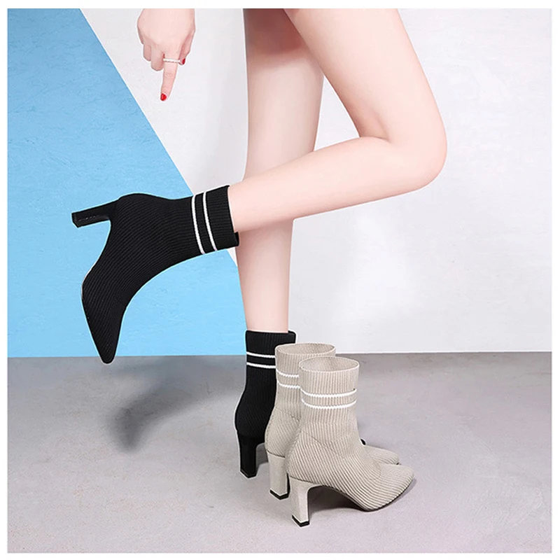 

Fahion Sexy Women Boots Air Mesh Pointed Toe Women Shoes Short Plush Warm Women Winter Boots TPU Heels 3-89