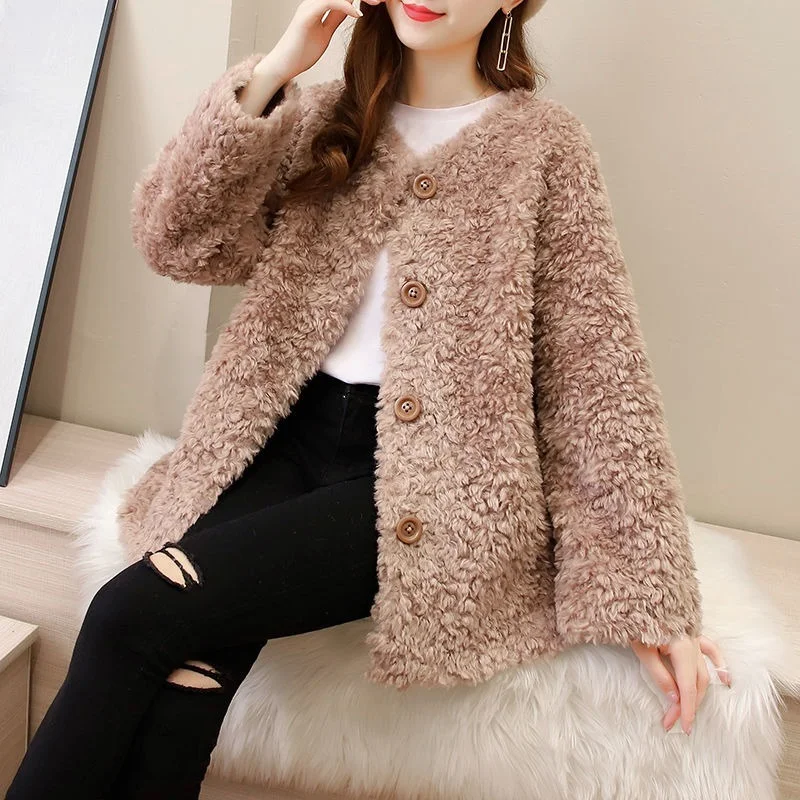 Women Clothing Winter Real Wool Fur Coat Jacket Female Girl Sheep Shearing Coats Lady Middle-long Jacket  Parkas Y811