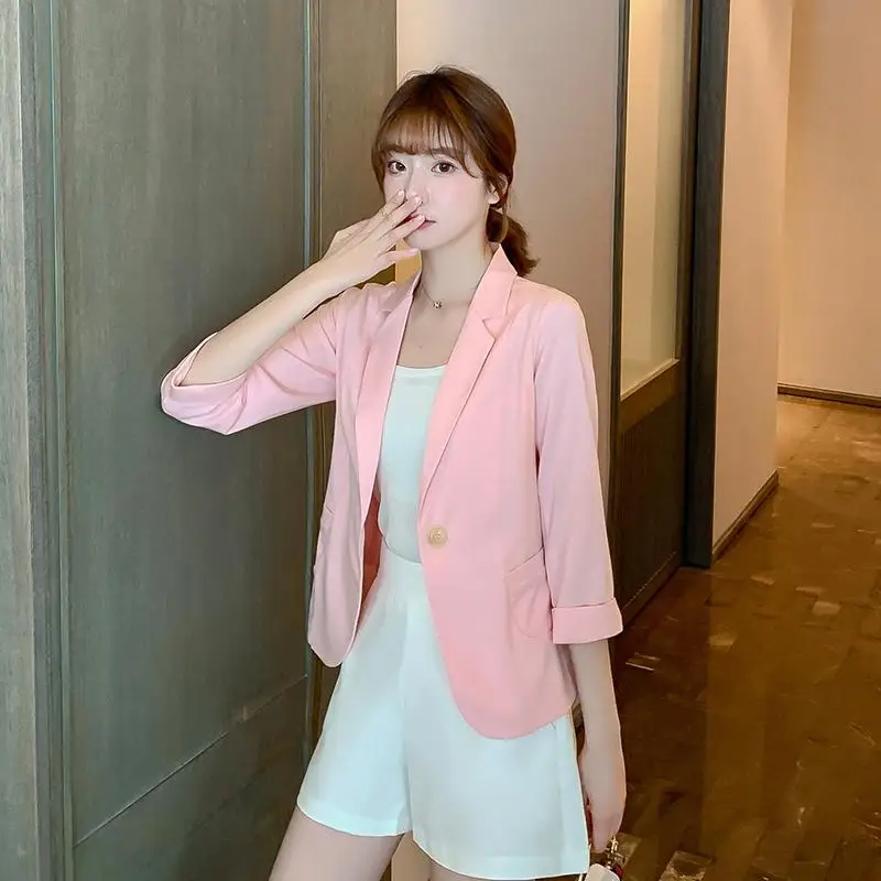 Женский Тонкий Блейзер на одной пуговице с рукавом 3/4|Женские пиджаки| |