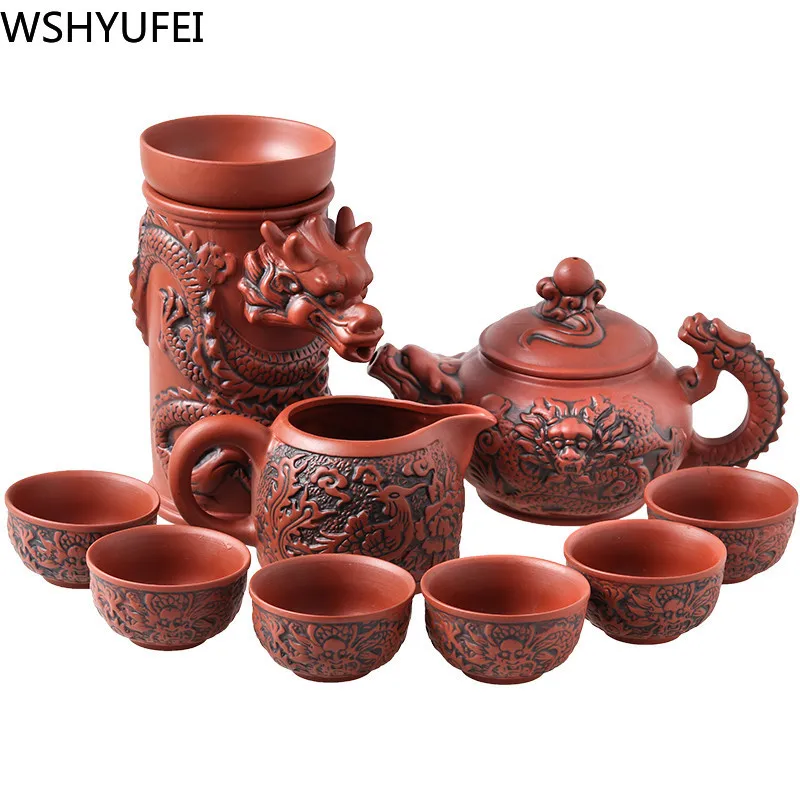 

10pcs \ lot yixing teapot zisha tea set tea set tea set handmade kettle purple clay drinkware suit tieguanyin travel tea set