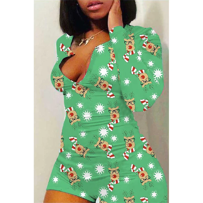 

Christmas Playsuit Pajama Romper Women's Lady Sexy Romper Bodycon Casual Jumpsuit Romper Shorts Leotard Xmas Home Wear Tracksuit