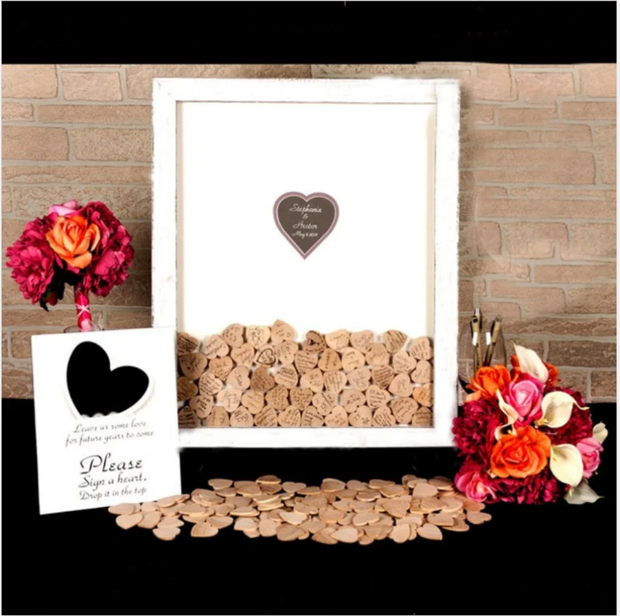 Персонализированная деревянная рамка в форме сердца для гостевой книги на