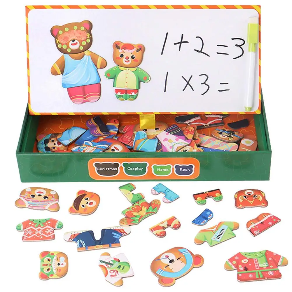 

Bear Family Dress-Up Puzzle Creative Bear Family Puzzle Box with Four Themes Role Playing for 3 Years Old Fun Matching
