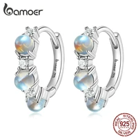 bamoer shining moonstone 925 sterling silver simple style ear buckle for women statement new fashion jewelry anniversary gift