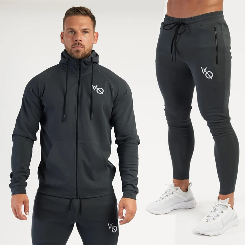 

Новинка Осень-Зима Мужской Хлопковый спортивный костюм с капюшоном для бега на открытом воздухе однотонный комплект из двух предметов