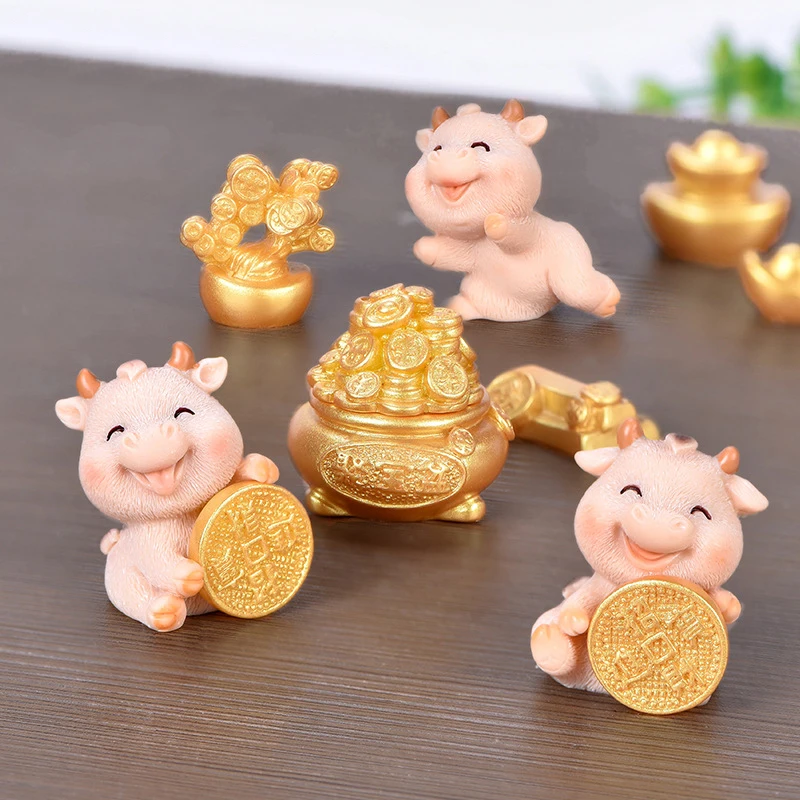 Маленькая Статуэтка милого золотого быка 1 шт. маленькая фигурка ремесла