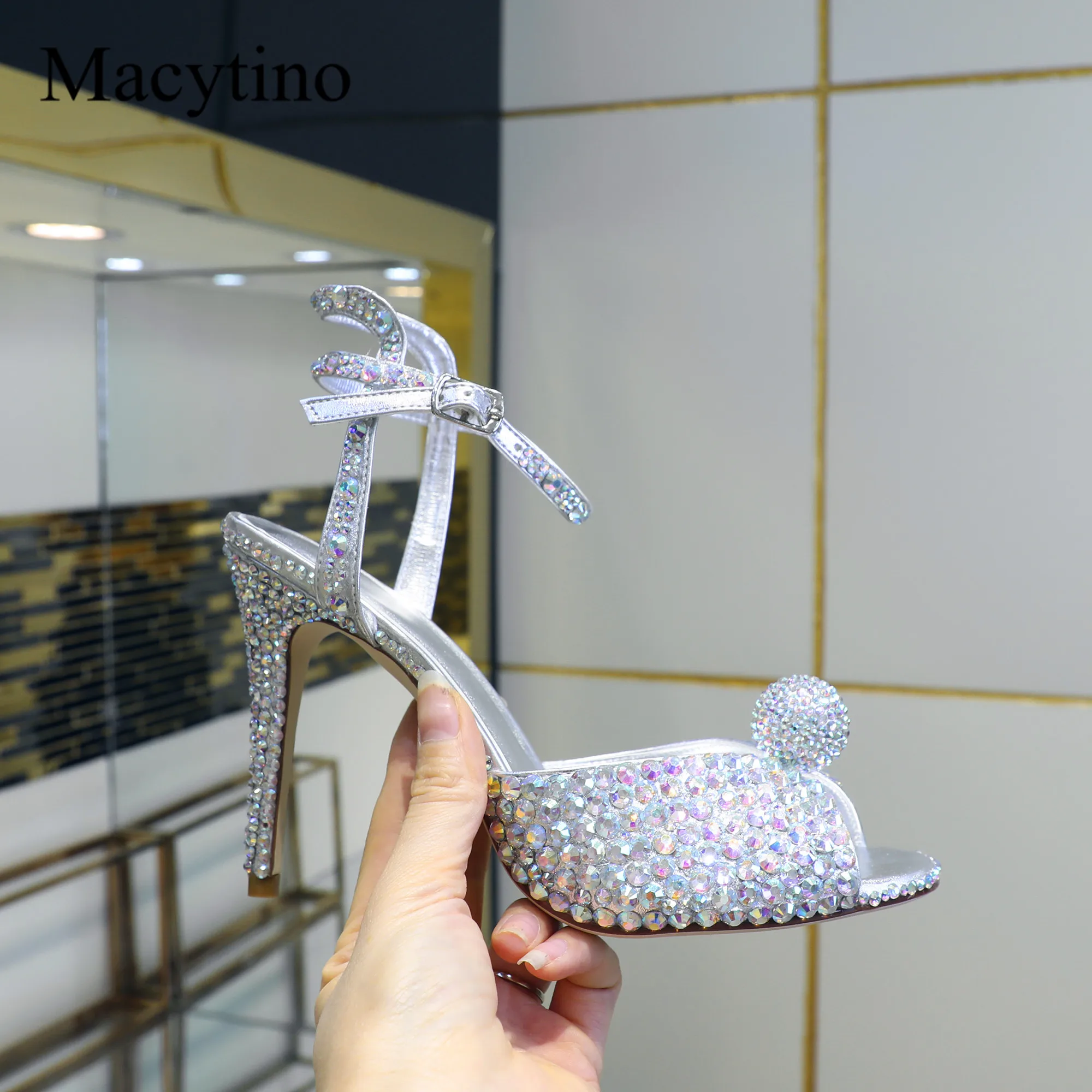 

Pearl diamond diamond ladies high heel sandals round toe stiletto high heel sandals fashion party sandals