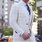 (Пиджак + брюки) Модный клетчатый белый мужской костюм комплект из 2 предметов для шафера пляжная свадебная одежда для вечеринки мужской 2021 Jscket Coat на заказ