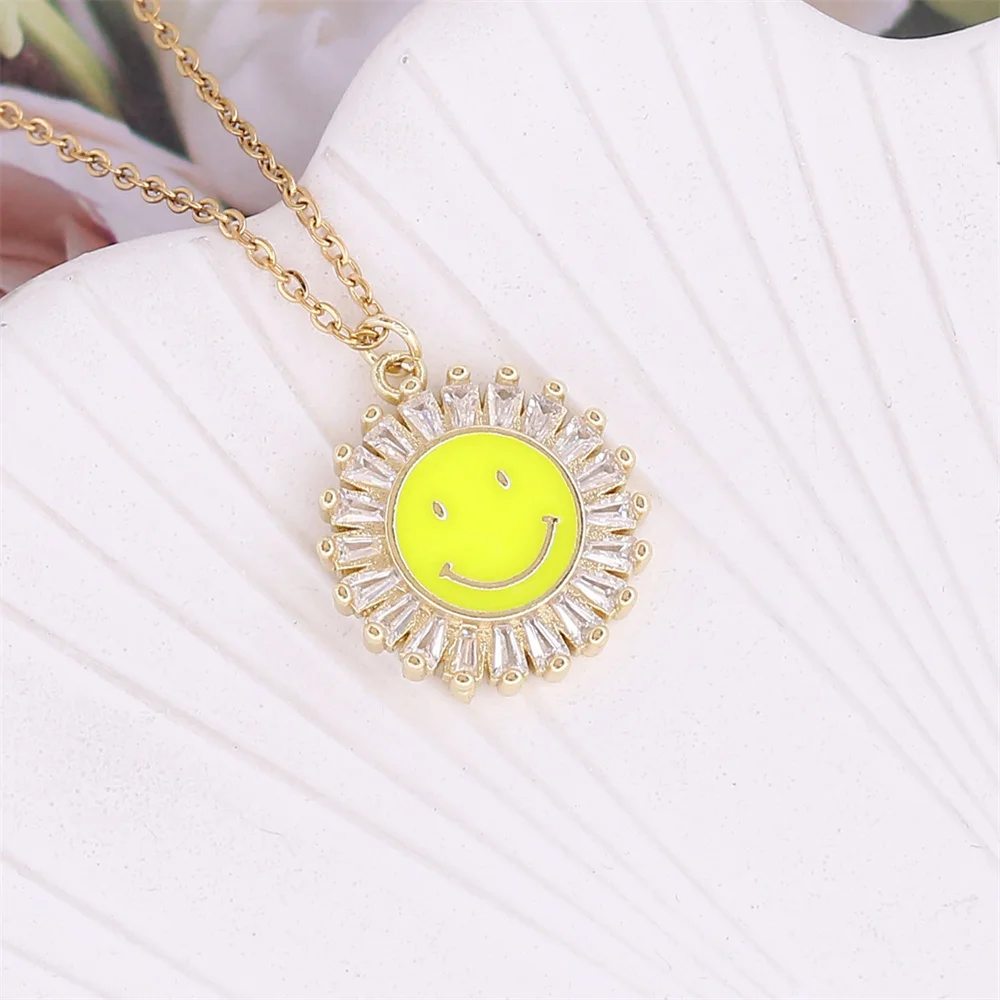 

CZ Sun Pendant Necklace Party Gift For Women Stainless Steel Choker Happy Smiley Face Gold Necklaces Chain Mother's Day Bijoux