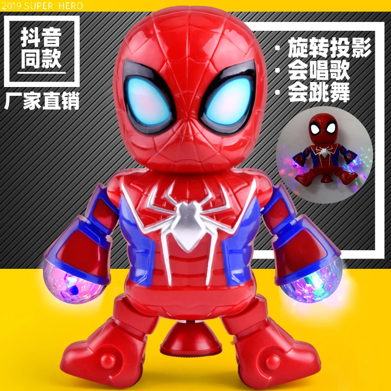 Spider-man Танец Железный человек паук Шмель Marvel Мстители трансформатор танцы фигурка с музыкой фонарик игрушки для детей - Цвет: Spider-man