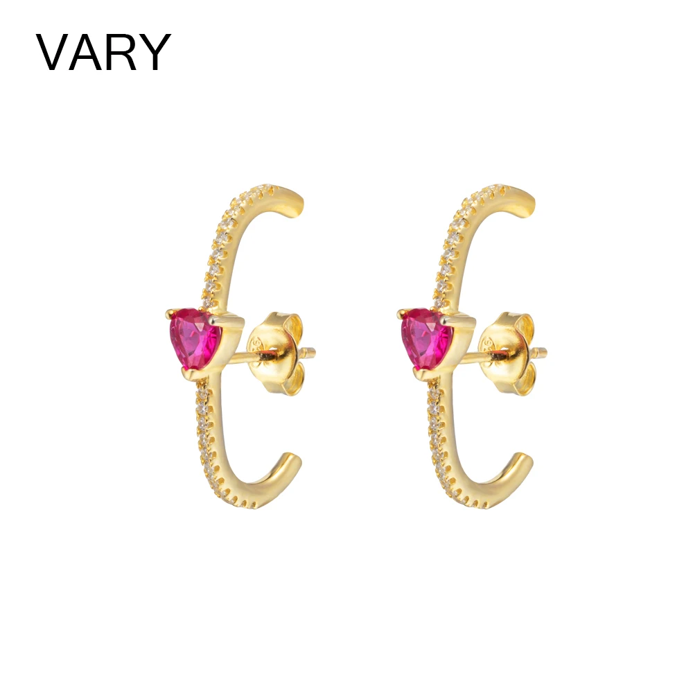 

VARY 925 silver ladies jewelry luxury heart-shaped cute fashion earrings ruby love zircon pink romantic gift