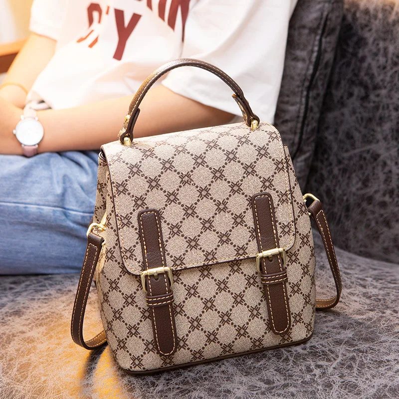 

Cow Leather Women Backpack 2021 New Fashion Larger Capacity Retro Plaid Bags Ladies Designer Backpack V Bags In Luxury Handbags