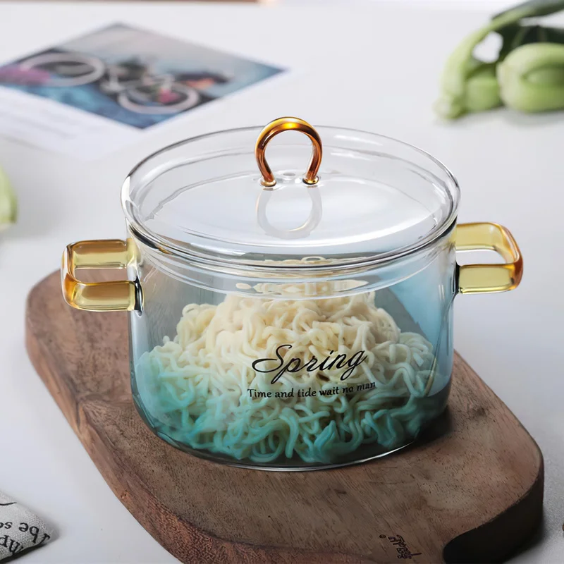 

Glass Large Stew Pot Dinnerware 1.4L Blue Transparent Cover Cup Soup Bowl Noodles Bird's Nest Home Kitchen Supplies Tableware
