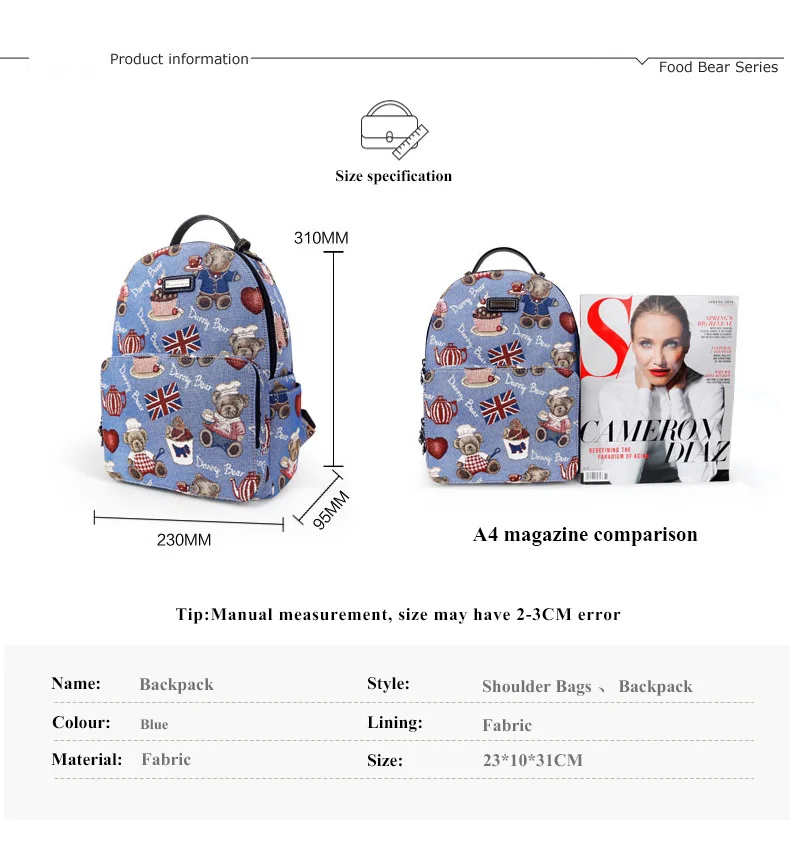 Women's Backpacks Funny Bears Printed Canvas School Bags for Teenage Girls Travel Shoulder Bag Mochila Feminina Bolsas