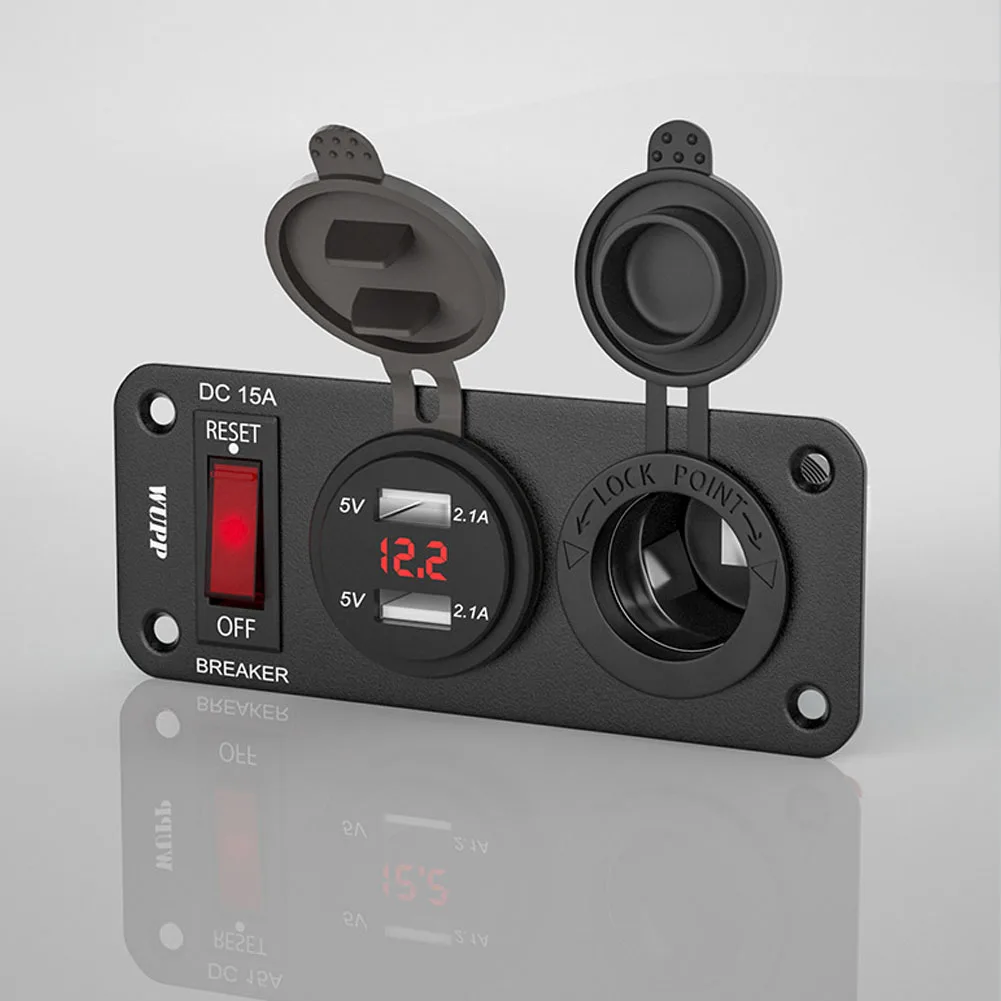 

12V LED Marine Rocker Switch Panel Outlet Dual USB Fast Charging Digital Voltmeter Fuse Breaker Switch for Car Boat Yacht RV