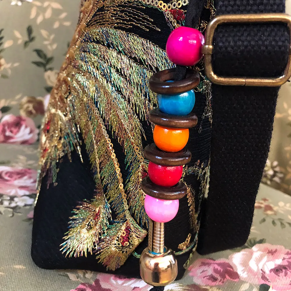 

Shiny Sequins Peacock Embroidered Women Canvas Totes Bag, Summer Shopping Shoulder Bag Vintage Beaded String Handbag