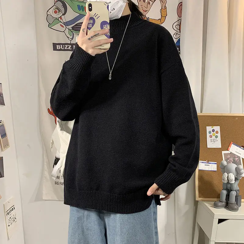 

2020 Autumn And Winter New Youth Popular Half High Collar Solid Color Sweater Fashion Casual All-match Pullover Bottoming Shirt