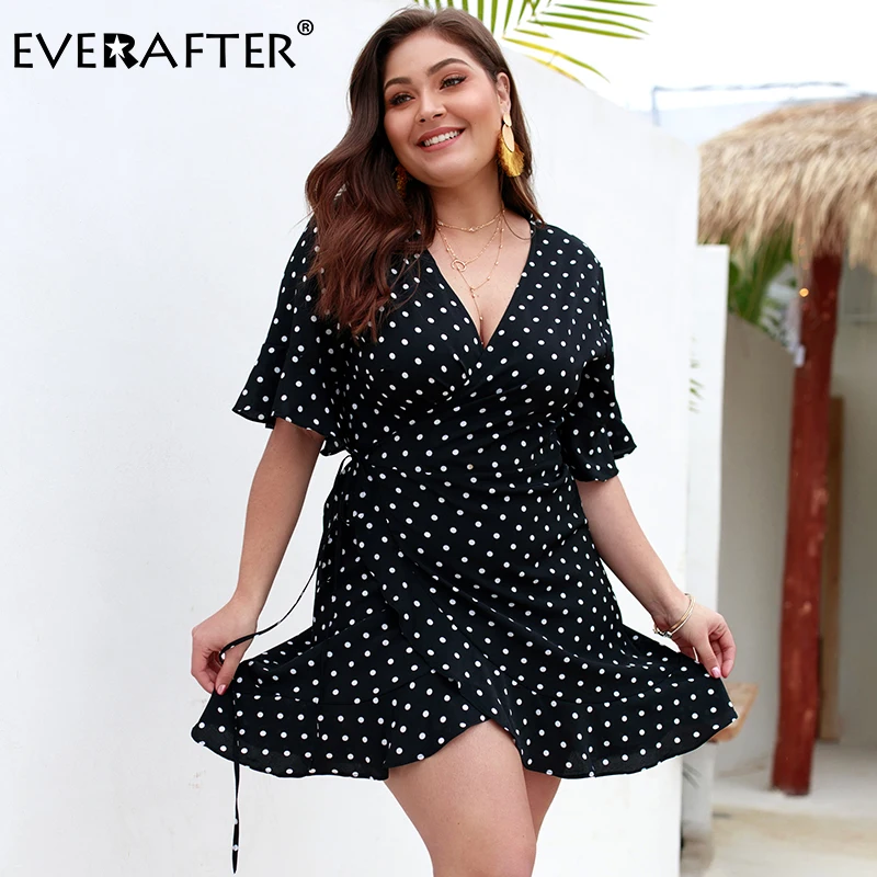 Женское платье в горошек EVERAFTER элегантное эластичное летнее с v образным вырезом