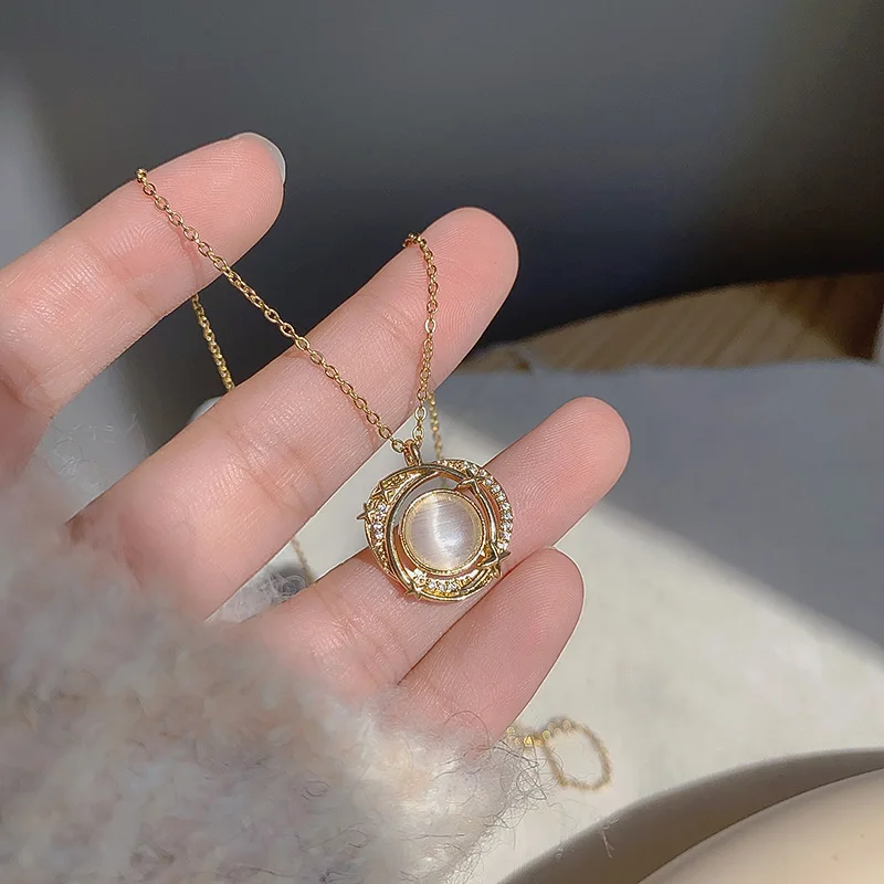 

2020 Not Tarnish Light Luxury Titanium Steel Jewel 14k Gold Color Round/ Butterfly Shape Opal Pendant Trendy Necklace for Female