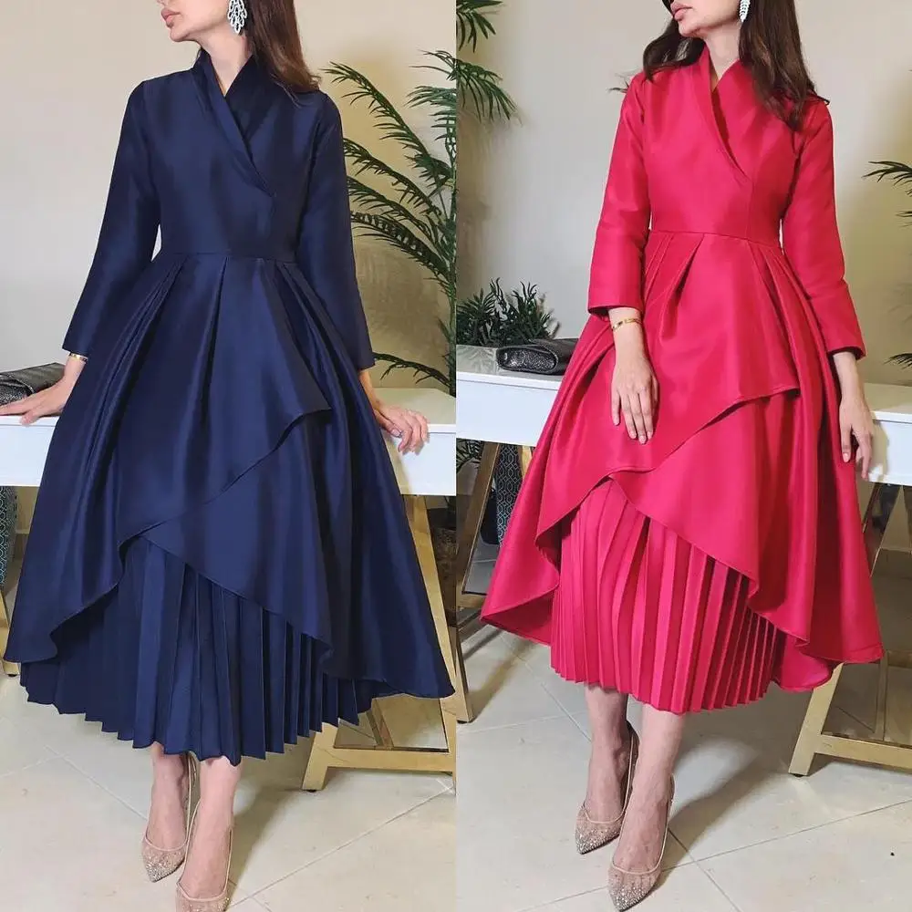 Простое но элегантное Плиссированное ТРАПЕЦИЕВИДНОЕ ПЛАТЬЕ С v образным вырезом