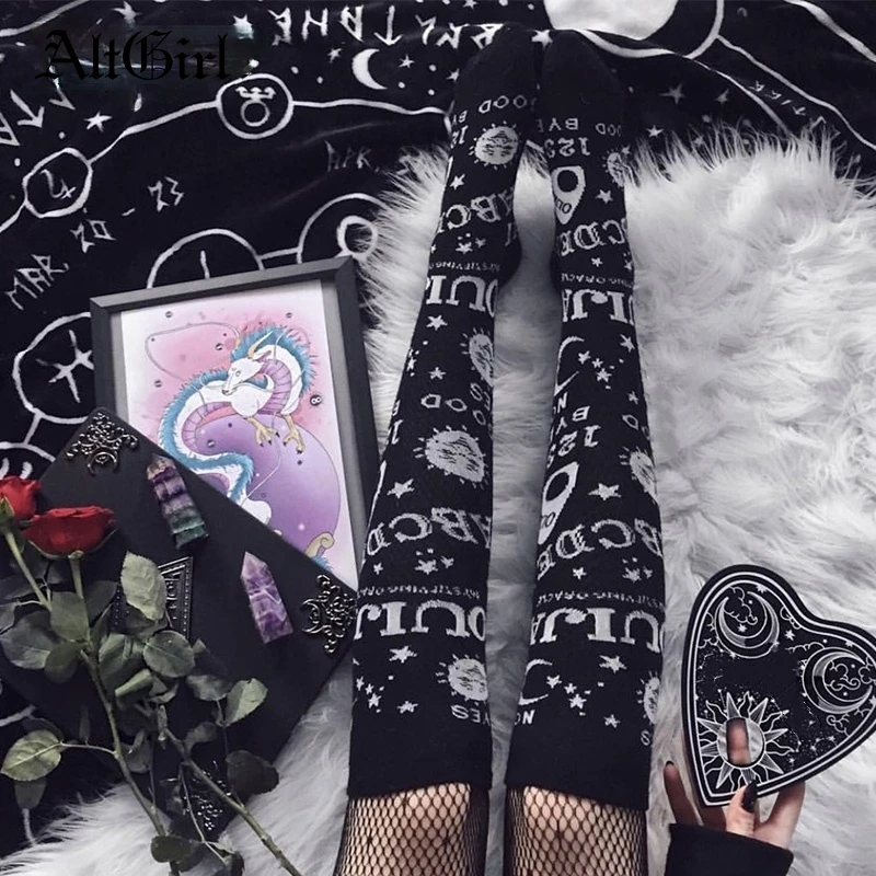 Носки AltGirl женские с принтом в виде звезд Луны темные готические стиле панк