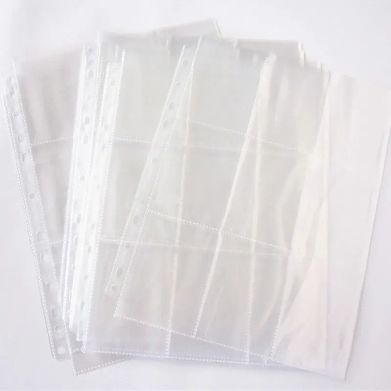 100Pcs Card Organizer Ring Binder Folder 11-Hole Clear Loose Leaf Documents Sheet Storage File Transparent Bag Learning Office | Канцтовары