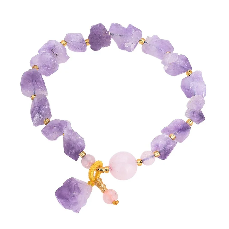 

Pure Natural Rough Amethyst Cluster Bracelet Flower Purple Crystal Gemstone for Jewelry Making DIY Irregular Graval Birthstone