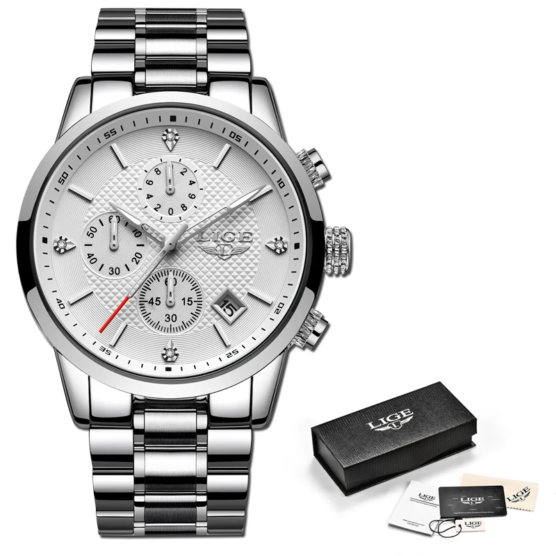 

2020 LIGE Mens Watches Top Brand Luxury Chronograph Fashion Business Waterproof Watch Full Steel Quartz Clock Relogio Masculino