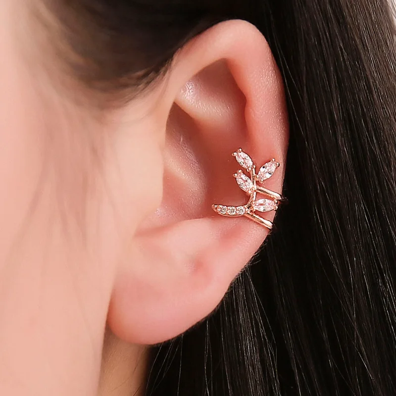 

HWASY1804 new Version of the New Zircon Ear Clip Lady Leaves Arc Ear Cuff Temperament Simple Earrings Jewelry