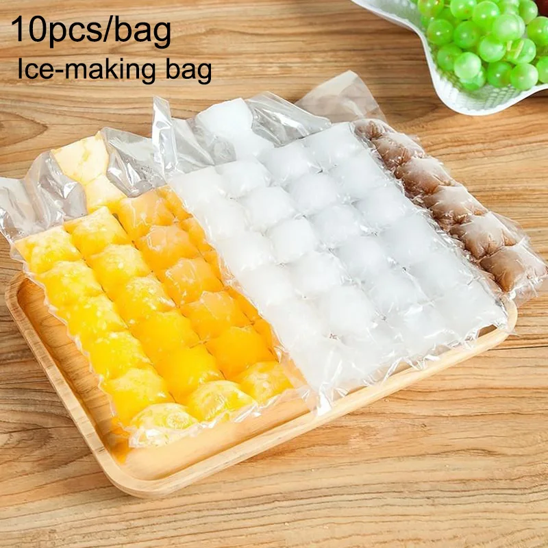 

10pcs/pack Lce Cube Tray Mold Disposable Self-Sealing Ice-making Bags Transparent Faster Freezing Mold Home Kitchen Gadgets DIY