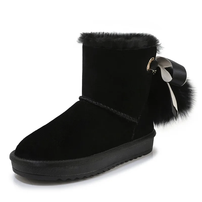 

Genuine Leather Snow Boots Ankle Booties Women Shoes Cow Sudue Fashion Round Toe Flat Winter Thick Bottom Brand Style Plush Warm