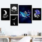 Мультяшный астронавт Кита Луна пианино скандинавские плакаты и принты настенная живопись на холсте настенные картины для детской комнаты декор