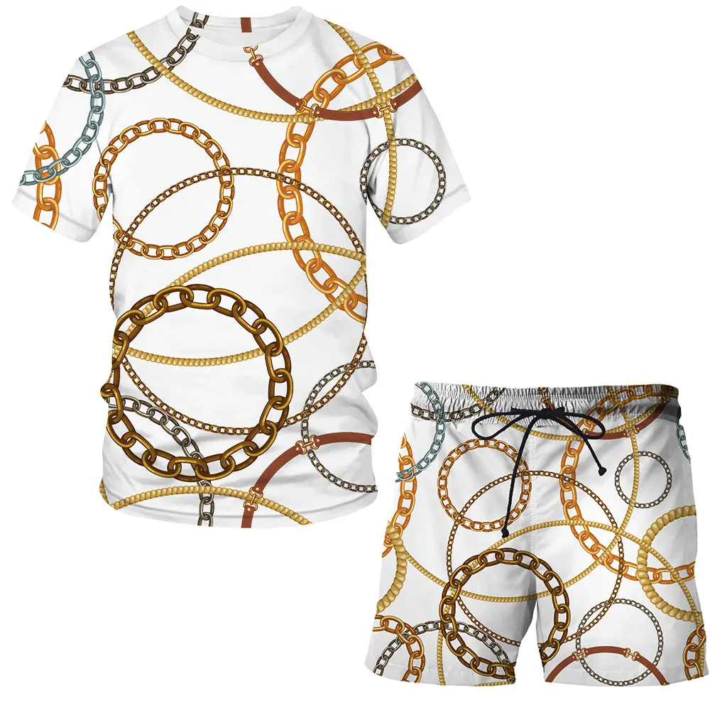 

3D Iron chain suit T-shirt children clothes boys girls clothes fashion T-shirt + shorts suit interesting hot sale short sleeves