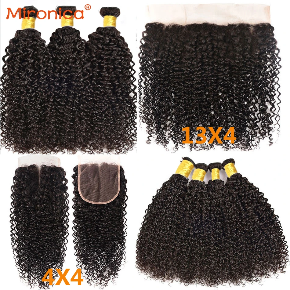 

Mironica Hair Kinky Curly Bundles With Closure Brazilian Hair Bundles With Closure Remy 100% Human Hair Bundles With Frontal