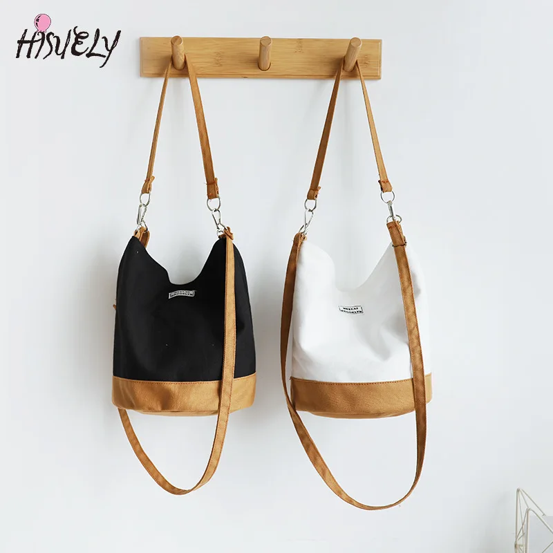 

2023 New Fashion Korean Canvas Women's Shoulder Messenger Crossbody Bags for Girls Art Leisure Bucket Bag Cotton Solid Color