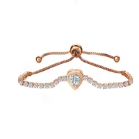 heart tennis bracelet for women rose gold color cubic zirconia charm bracelets bangles femme wedding jewelry
