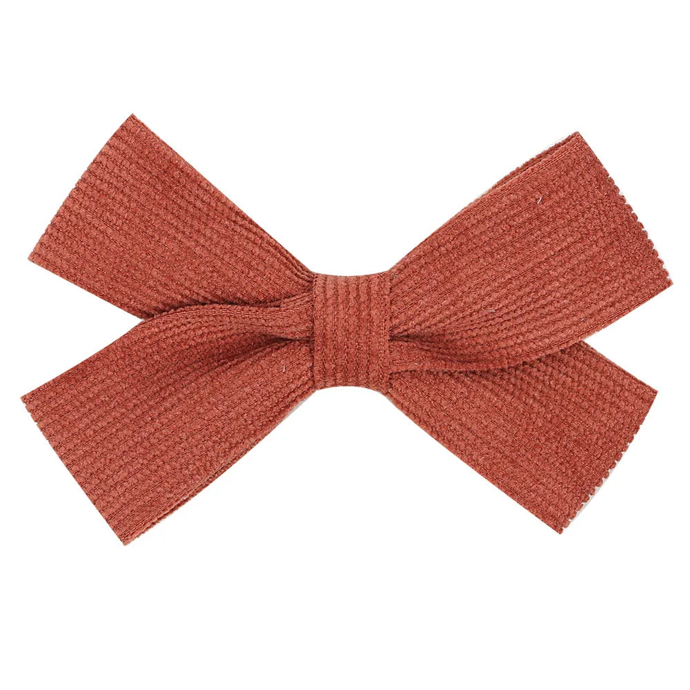 ncmama 2pcs/lot Solid Striped Corduroy Hair Clips 3'' Girls Kids Cross Knot Velvet Hair Bows Princess Hairpins Hair Accessories