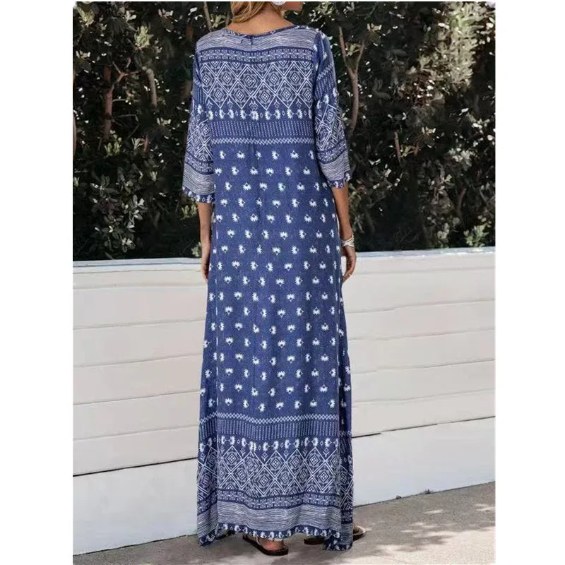 

plus size 5xl women dress boho hippie chic 3/4 sleeve v neck tassel loose maxi dress Summer long dresses for women
